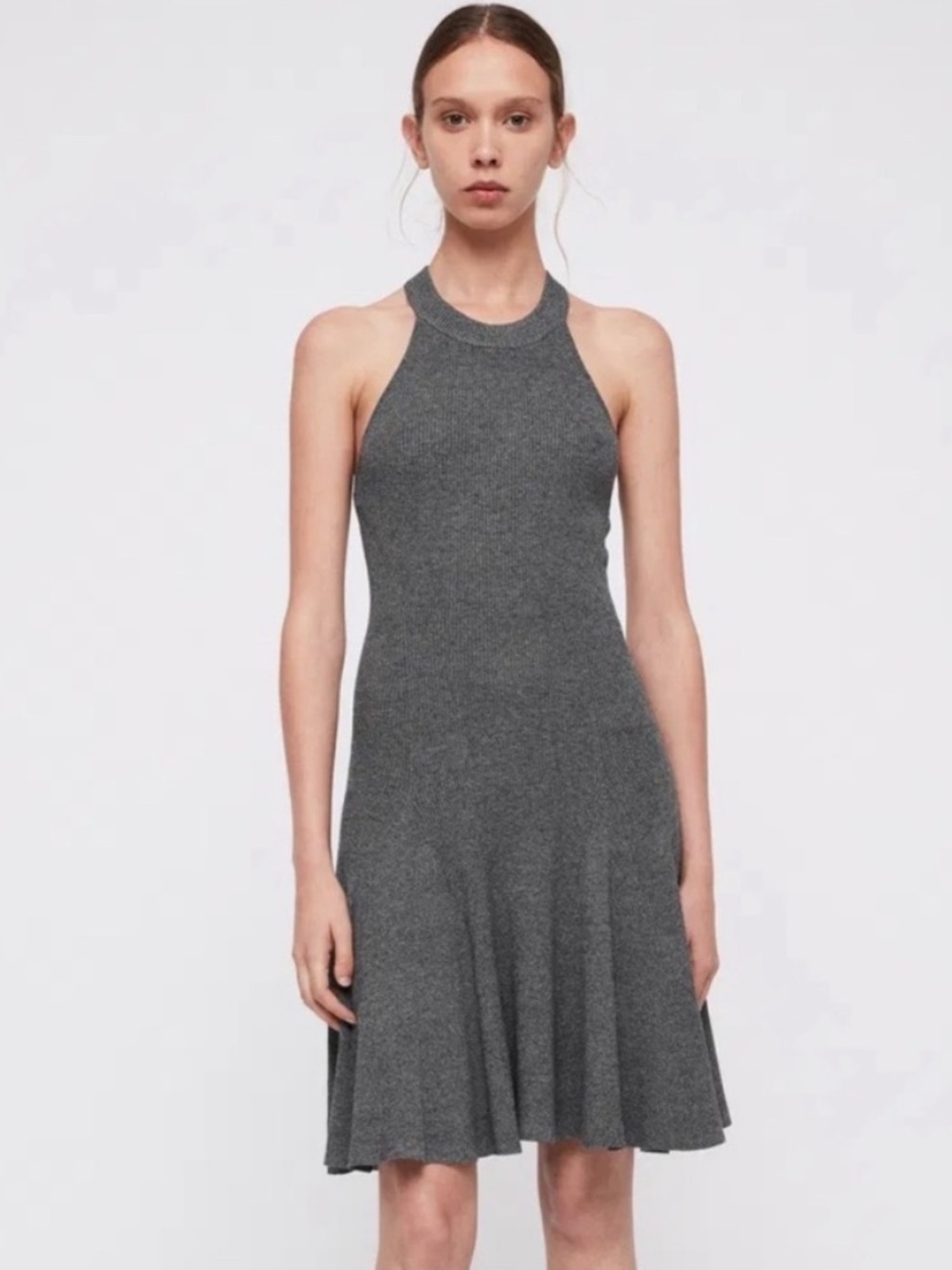 All Saints Elsa Ribbed Knit A-line Grey Dress